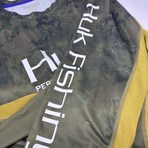 Huk Performance XL Green Camo Vented Fishing Long Sleeve T-Shirt - Picture 3 of 8